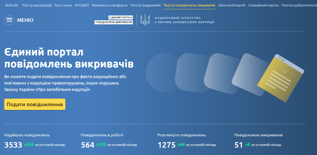 Єдиний портал повідомлень викривачів – імітація боротьби з корупцією?